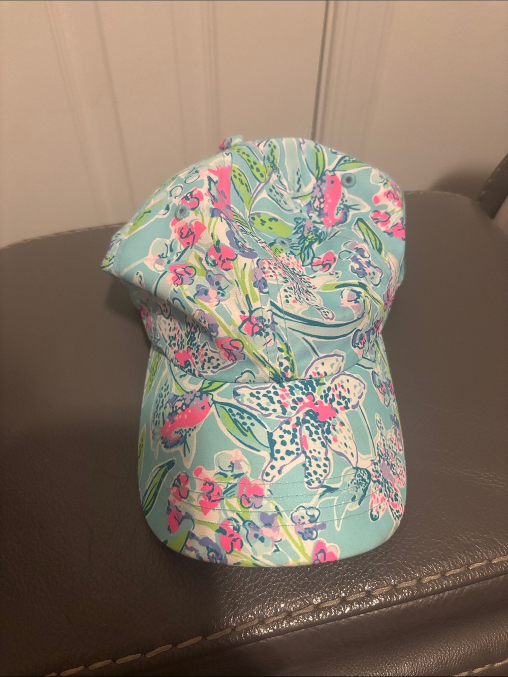 Lilly Pulitzer Aqua Floral Kids Baseball Cap with Pink & Green Accents